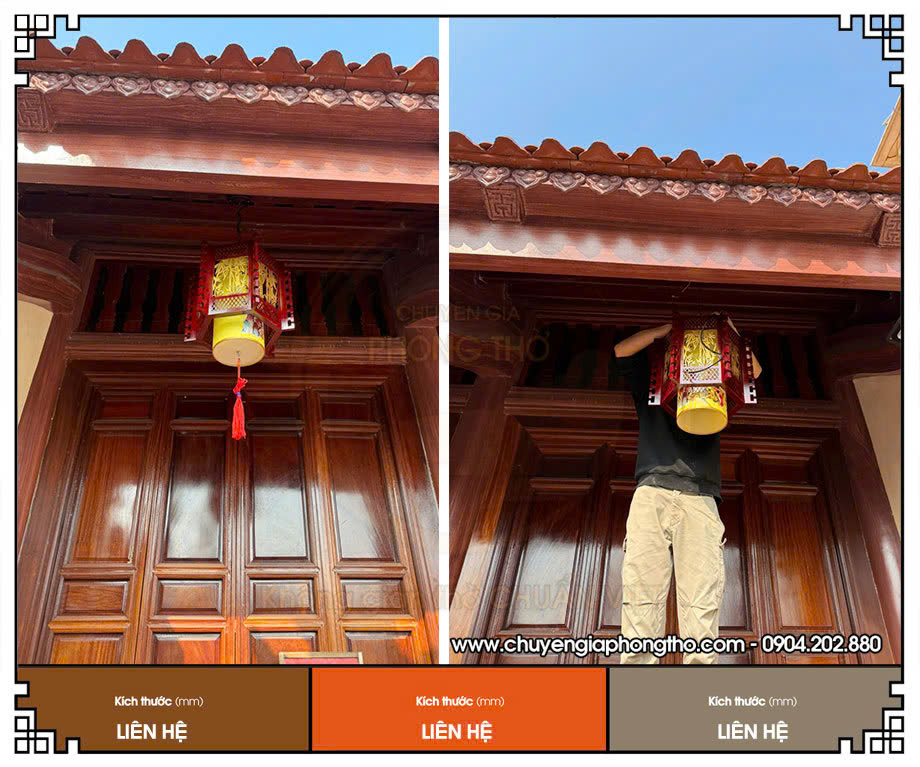 Mẫu đèn thả tre trúc khung gỗ lục giác trang trí nhà thờ họ tại Mỹ Đức