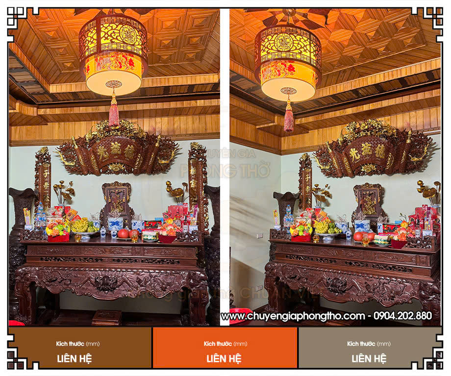 Thi công hoàn thiện mẫu đèn thả phòng thờ chữ Phúc tại xã Đoài Phương