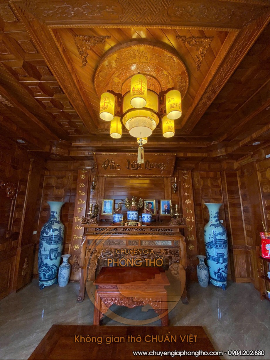 Thi công hoàn thiện đèn chùm treo phòng thờ 6 tay tại Bát Tràng Thi công hoàn thiện đèn chùm treo phòng thờ 6 tay tại Bát Tràng