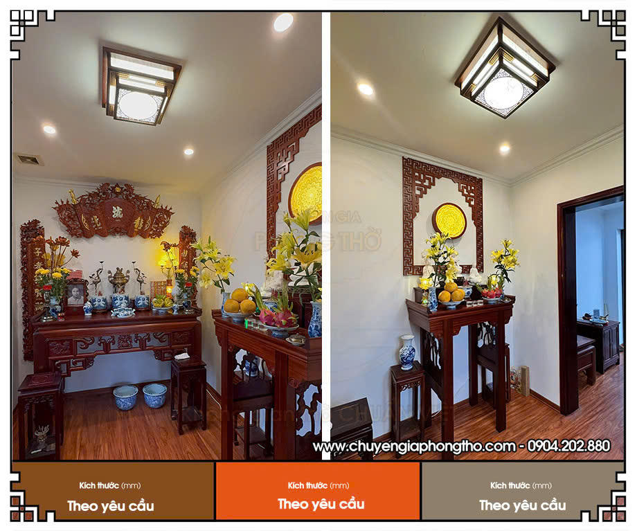 Mẫu đèn ốp trần hình vuông cho phòng thờ lắp đặt tại Linh Đàm